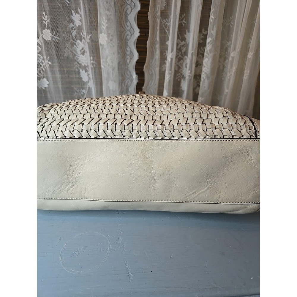 Vintage Coach white woven leather shoulder bag tassel turn lock large 2013 S1 - Picture 7 of 16